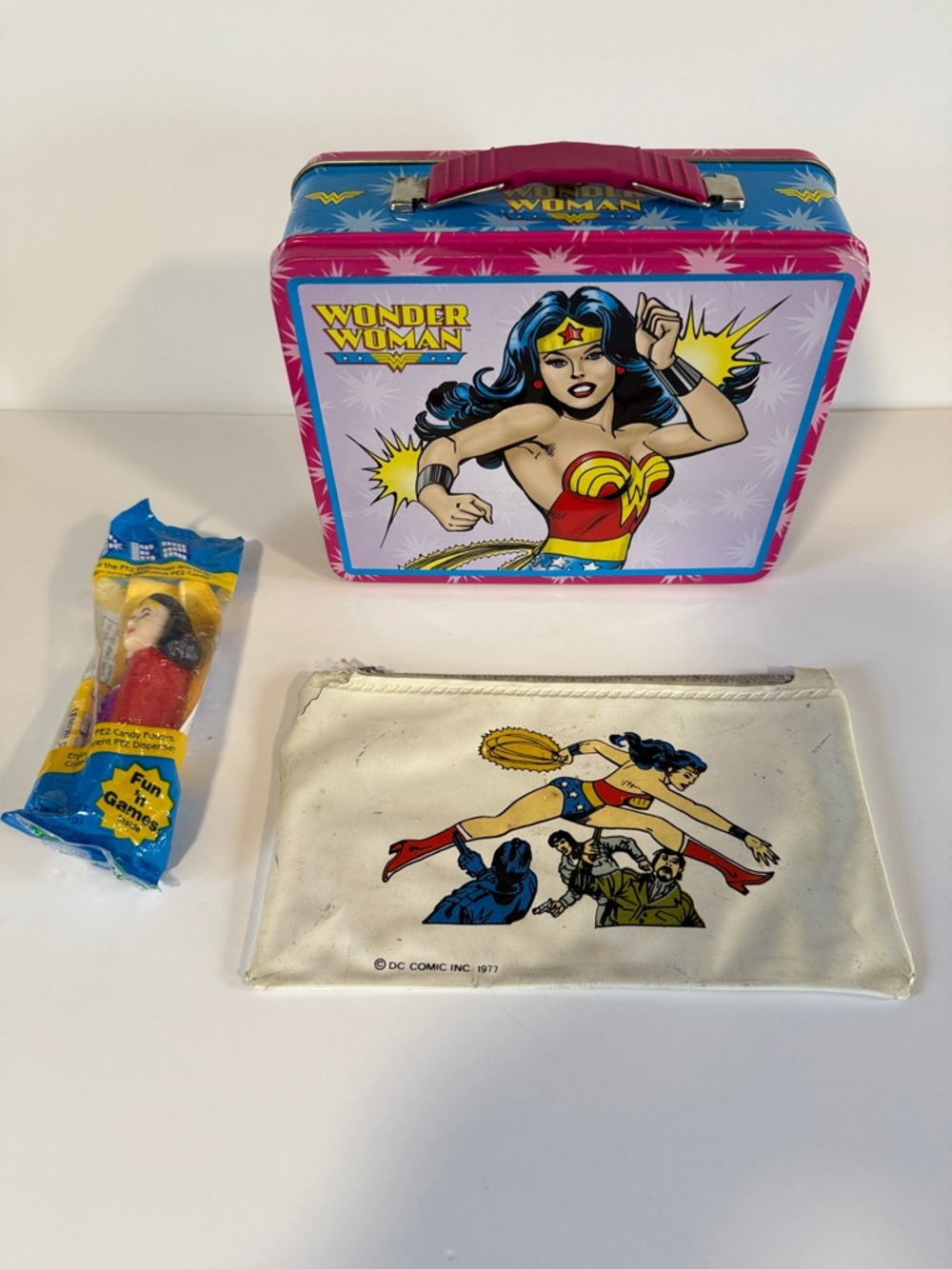 Vintage Wonder Woman Lunchbox Set – 1977 DC Comics + Pouch + PEZ
